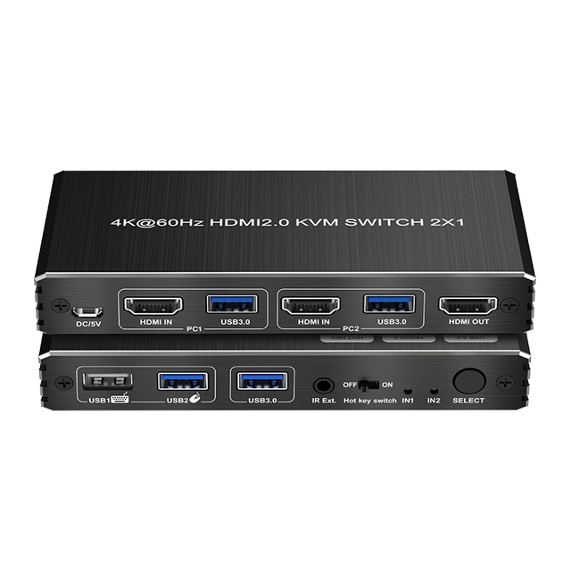 Factory Price hdmi Kvm Switch 2X1 4K60 with USB 3.0 Support 3D HDR Hotkey Switch Remote Button Control hdmi Switch
