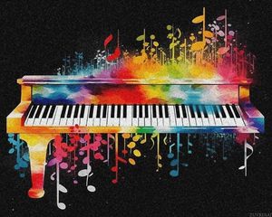 Pintura por Números de Songwoo <span class=keywords><strong>con</strong></span> Fondo Negro, <span class=keywords><strong>Acuarela</strong></span>, Graffiti, Notas Musicales de Piano, Lienzo Único <span class=keywords><strong>con</strong></span> Temática Musical - Product Image 2