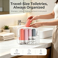 Ensemble de flacons de voyage en silicone personnalisés, rechargeables, étanches, portables, pour shampoing, lotion, spray, avec pochette transparente