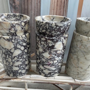 豪華なイタリアのCalacatta Viola天然大理石柱洗面台デザイナー床立ち手洗い洗面台ヴィラバスルーム用シンク - Product Image 4