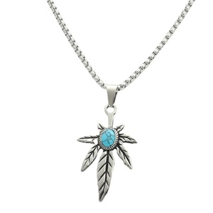 Collier avec pendentif en forme de feuille d'érable turquoise en acier inoxydable, style punk rétro pour hommes, 280611 - Product Image 5