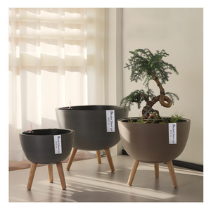 Vasi Alti Rotondi <span class=keywords><strong>in</strong></span> <span class=keywords><strong>Plastica</strong></span> Spazzolata con Gambe per Piante da Interno ed Esterno, Accessori Decorativi per Casa, Ufficio e Giardino - Product Image 1