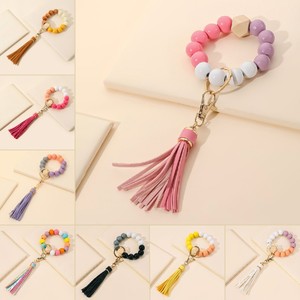 Wood Beads Tassel Keychain Cute Style <b>Car</b> <b>Key</b> Accessory Women's Bracelet Bag Pendant <b>Key</b> <b>Ring</b> - Product Image 5