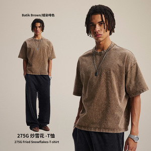 เสื้อยืดแขนสั้นผู้ชาย บาติก สีเทาเขียว ทรงโอเวอร์ไซส์ ผ้าคอตตอน 275 กรัม ซักแล้ว ดีไซน์เรียบง่าย คอกลม - Product Image 4