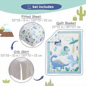 Ensemble de literie pour berceau de bébé bleu clair avec drap-housse, couvre-lit à volants anti-poussière pour nouveau-né, nourrisson et tout-petit - Product Image 4