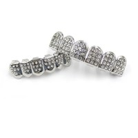 En gros Grillz plaqué or avec diamants CZ, bijoux dentaires Hip Hop, ensemble de couvre-dents en cuivre pour hommes et femmes