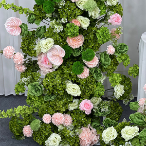 Arche de fleurs artificielles en soie verte et rose, romantique et élégante, réaliste, pour la décoration de fond de mariage, écologique - Product Image 4