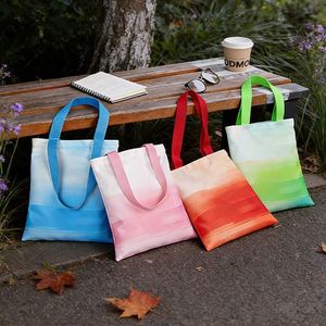 Sacs fourre-tout en toile à motifs de logo personnalisés, dégradés, réutilisables, pliables, à porter à la main, cadeau pour les fêtes - Product Image 1