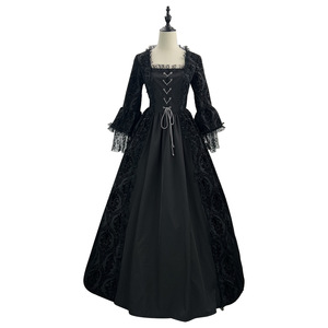 Zixiao Medieval Dress Black Flocked Lace Patchwork Long Sleeve Courtly Retro European Style Women Adult Spring 2024 - Product Image 1