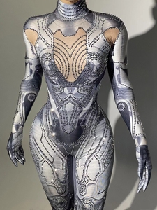 Combinaison moulante sexy pour femme, imprimé robot, avec strass, style showgirl, pour cosplay, jeu <span class=keywords><strong>de</strong></span> rôle et tenue <span class=keywords><strong>de</strong></span> <span class=keywords><strong>festival</strong></span> - Product Image 2