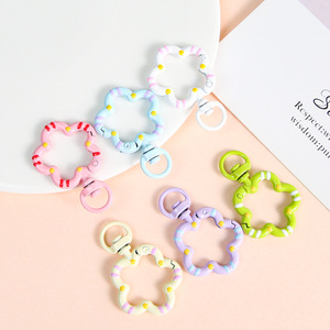 Hand Painted <b>Flower</b> Spring Buckle Colorful Open Ring Keychain DIY Jewelry Accessories Metal Clasp Fresh <b>Sweet</b> Style - Product Image 2
