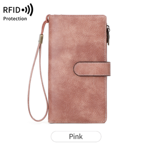 RFID Blocking Women's Long Wallet Retro Three Fold Large Capacity Clutch <b>Purse</b> Solid Color Multifunctional Card Holder - Product Image 5