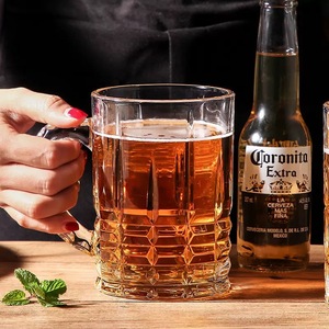 Tasse à <span class=keywords><strong>bière</strong></span> allemande personnalisée Dimple Stein avec poignée Tasse à café en verre Transparent moderne Poignée en verre Verre à café - Product Image 1