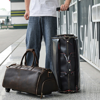 Tas Travel ukuran besar kustom, tas tangan kulit asli lapisan atas dengan roda, tas koper yang dapat menampung koper