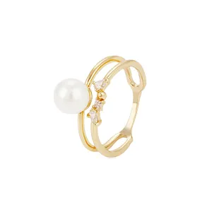 15003 Xuping Anillos De Perla Faux Pearl 18K Gold Plated แหวนที่กำหนดเองสำหรับสตรี