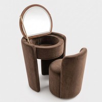 Coiffeuse de luxe moderne et minimaliste avec éclairage LED 3 couleurs, plateau rabattable et panneaux rembourrés, pour chambre à coucher