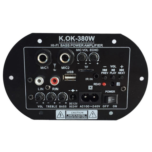 Hot KOK-380 AC 220V 12v 24v Digital Amplifier Board Subwoofer Dual Microphone Karaoke Amplifiers Car Home amplificador AMP