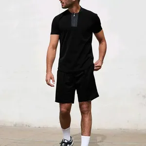 Men's Sporty Half-Zip T-Shirt And Shorts Suit Summer Thermal Breathable And Quick Dry Knitted Fabric 2 Piece Set For Men