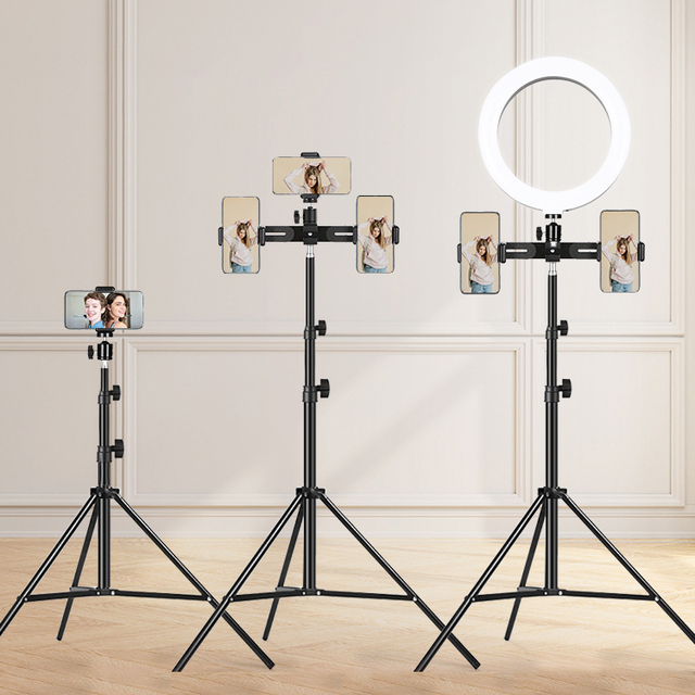 1.7M 2.1M Mobile Stand for Video Recording Phone Camera Holder 360 Rotation Adjustable Tripod Microphone Stand Metal Studio