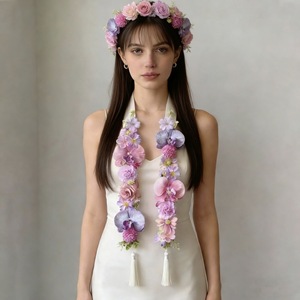 <span class=keywords><strong>Guirlande</strong></span> élégante de fleurs d'orchidées artificielles à porter avec pompon pour mariage romantique, fête de remise de diplôme, décoration tropicale - Product Image 3