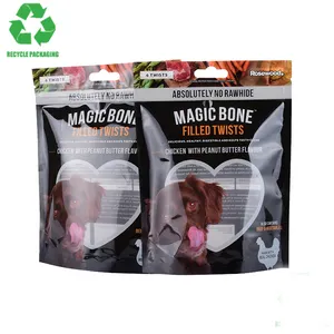Custom Recyclable 100G 90Microns PCR-PE Plastic Gravure Black Printing Pet Food Flexible Stand Up Pouch Shape Packaging Bags