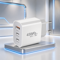 Chargeur rapide 45W à 3 ports, prise EU, double USB-C PD45W, USB-A QC3.0, adaptateur secteur compact pour téléphone, tablette, petit ordinateur portable, logo OEM personnalisé