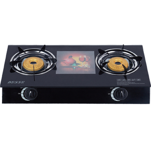 Table de cuisson à gaz double brûleur en verre noir avec commande par bouton pour cuisines domestiques et hôtelières - Product Image 1