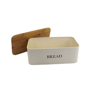 Bamboo Cutting Board Lid Kitchen Bread Bin <b>Box</b> With 3- Piece Sugar <b>Tea</b> Coffee Containers Sets - Product Image 4