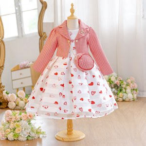 Conjunto <span class=keywords><strong>de</strong></span> Vestido <span class=keywords><strong>de</strong></span> Fiesta para Niñas <span class=keywords><strong>de</strong></span> 5 a 10 Años con Estampado <span class=keywords><strong>de</strong></span> Corazones, Abrigo <span class=keywords><strong>de</strong></span> Tweed a Juego y Bolso Bandolera - Venta al por Mayor - Product Image 6