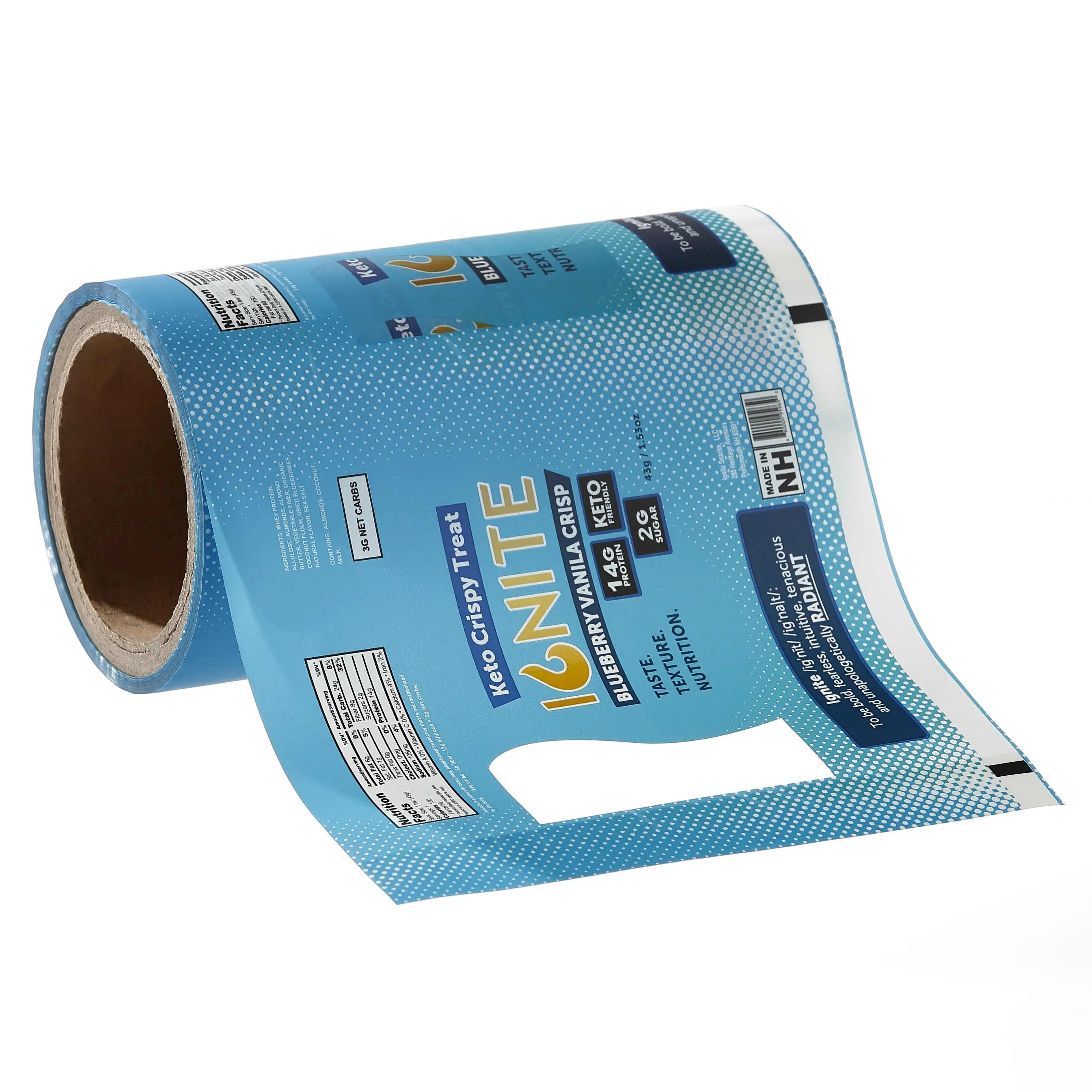 Custom print flexible aluminum foil packaging laminates plastic food grade nuts popsicle roll film stock pack