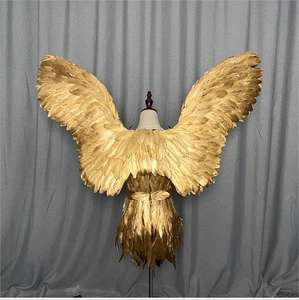 Costume d'ailes d'ange dorées pour femme adulte, en soie/coton, imprimé lumineux, pour Halloween, avec fond doré brillant, pour carnaval et spectacle - Product Image 3