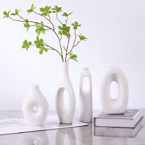Nordic Table Art Minimalist <b>Small</b> Geometric Modern Porcelain White Flower Anniversary Eco-Friendly Tabletop Ceramic <b>Vase</b> - Product Image 3