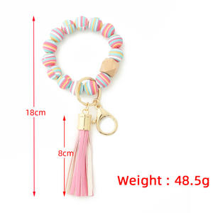 <strong>Silicone</strong> Keychain for Keys Tassel Wood <strong>Beads</strong> Bracelet Keyring for Women Multicolor <strong>Beads</strong> Keychain Fashion Keychain <strong>Wholesale</strong> - Product Image 2