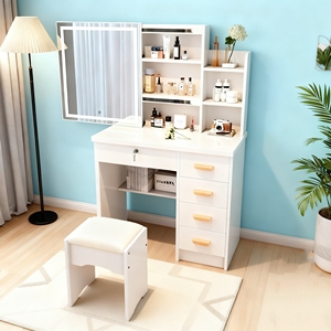 Espejo de tocador compacto para dormitorio <span class=keywords><strong>con</strong></span> almacenamiento oculto, escritorio de maquillaje de lujo moderno y minimalista gabinete de almacenamiento, Unidad de escritorio todo en uno - Product Image 6