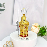 Flacon de parfum arabe de luxe 10 ml, vintage, en métal ajouré, avec bouchon en cristal incrusté de strass, rechargeable, vide, pour Oud