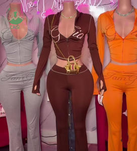 Mode 2025 Nieuwe Dames Trainingspak Effen Sexy Letterprint Hoodie Lange Mouwen Top en Broek Tweedelig Broekpak - Product Image 1