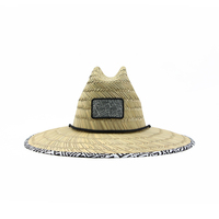 Topi Jerami Daun Palem dengan Tali Dagu yang Dapat Disesuaikan, Topi Jerami Pantai Bertepi Lebar dengan Logo Kustom, Topi Jerami Penjaga Pantai Kustom