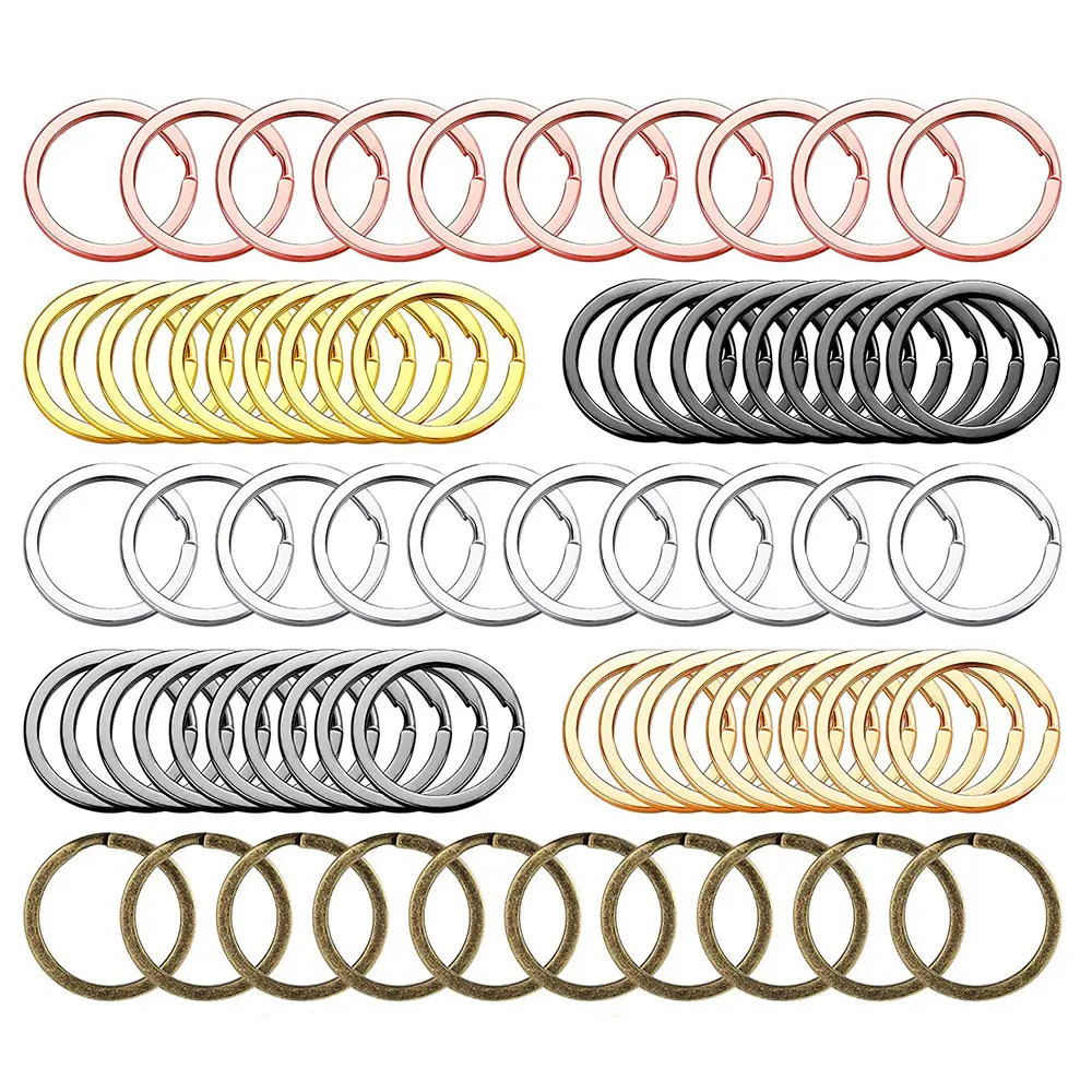 Keychain Ring Set 7 Colors 25mm 28mm 30mm 32mm 33mm 35mm Round Flat Split Key Chain Flat Keychains Rings Metal Split Keyrings