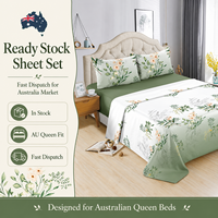 En stock : Parure de lit Queen 4 pièces, toucher coton, imprimée, drap-housse, motifs variés, Drap de lit en coton