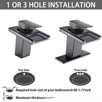 Robinet en acier inoxydable avec éclairage LED à changement de couleur, alimenté par l'eau, noir, pour lavabo cascade, mitigeur d'évier