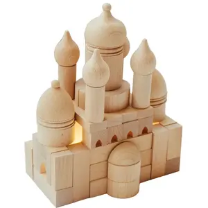 บล็อกก่อสร้างแบบกำหนดเองบล็อกตัวต่อไม้ของเล่นปราสาทโบสถ์สำหรับเด็ก