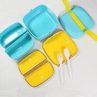 Boîte à lunch carrée double couche grande capacité pour enfants, ensemble bento en plastique sans BPA avec couverts pour le stockage des aliments à l'école