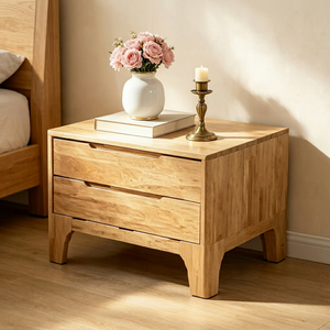 Premium Solid 2 <b>Drawer</b> Bedside Table, Minimalist Wooden Nightstand with Arched Legs for Bedroom - Product Image 1