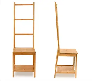 Bamboe Kleding Valet Stoel Met 2 Planken Houten Kleding Stand Met 3 Rails, kleding Organiser Met Handdoek Houder Rack Stand