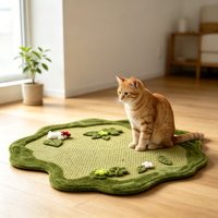 Tapis pour animaux fait main, décor Forêt 3D, surface en sisal, rectangulaire, bordure en peluche douce, fermeture auto-agrippante, motif Lapin et Champignon mignons