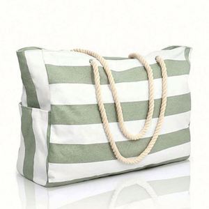 Customized Logo Reusable Portable Summer <b>Large</b> Capacity Waterproof Cotton Canvas <b>Beach</b> Tote <b>Bag</b> With Zipper - Product Image 2