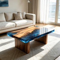 Table basse rectangulaire en résine époxy bleu océan, plateau épais en résine, pieds massifs, mobilier pour salon, maison, villa