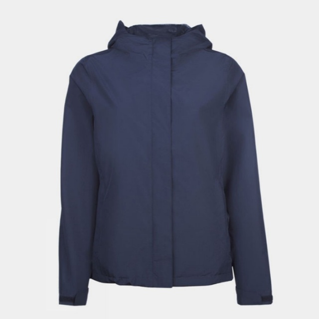 Women's Lightweight Packable Navy Hooded Rain Jacket Shell Coat with Adjustable Cuffs for Hiking Commuting Outdoor Hiking