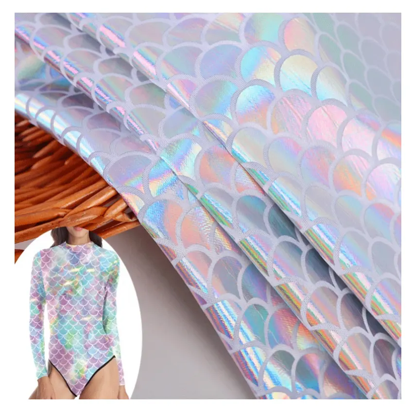 New Design Foil Spandex India Little Swim 4 Way Stretch Iridescent Mermaid Fabric