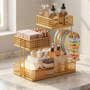 ชั้นวางของโลหะ 3 ชั้น สีทอง พร้อมตะขอแขวน - Product Image 6